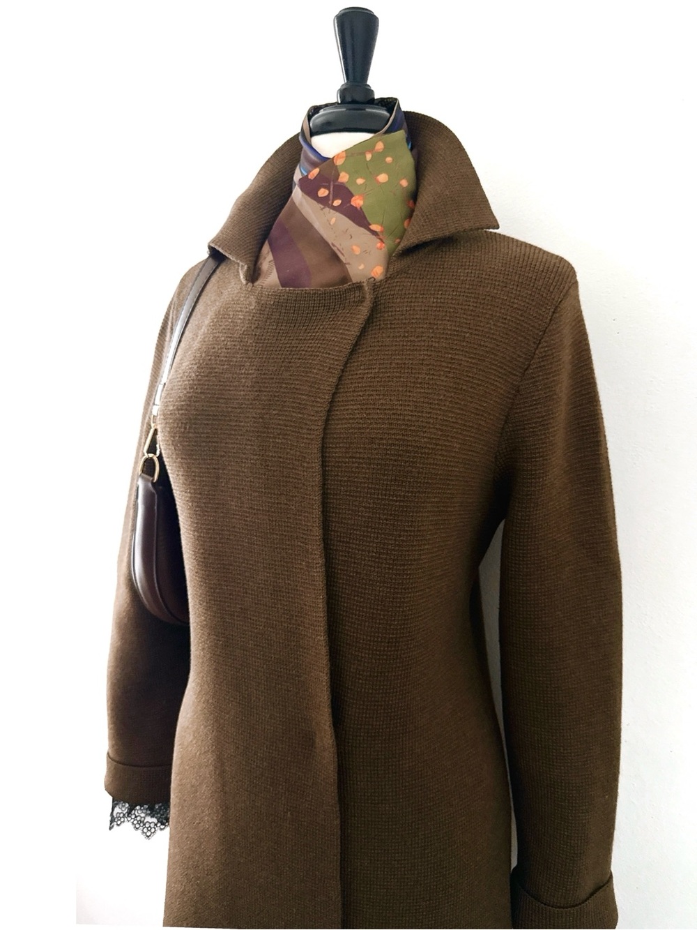 Eileen Fisher Knit Long Coat Cardigan Merino Wool Medium Brown Lagenlook Office - Picture 5 of 13
